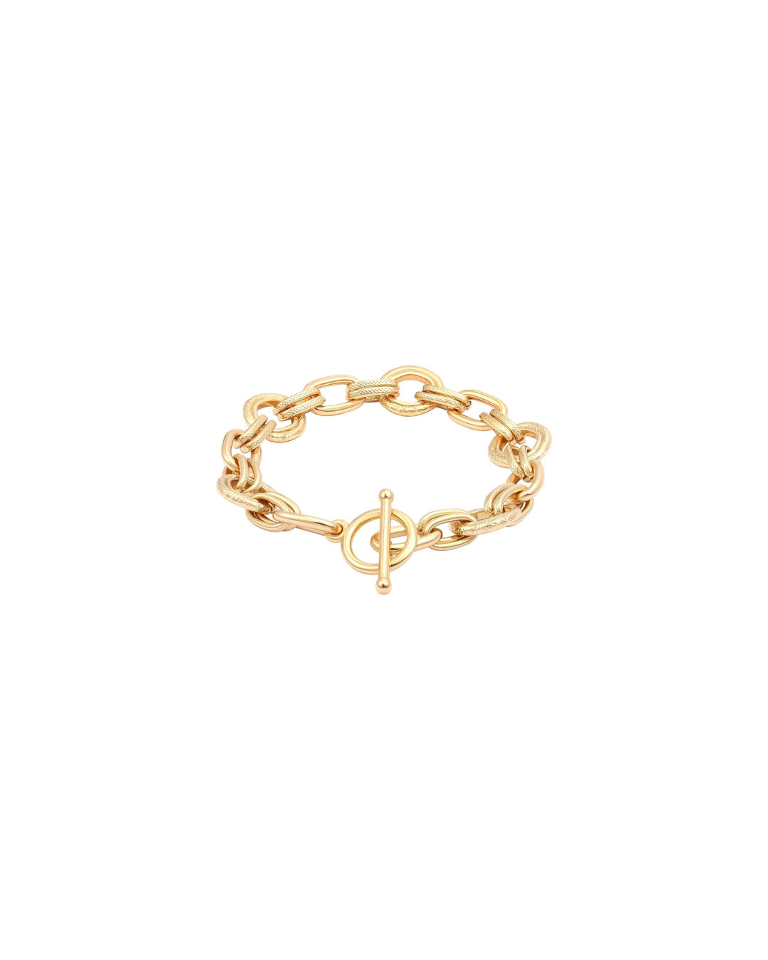 18k Gold Plated Chunky Textured Link Toggle Bracelet